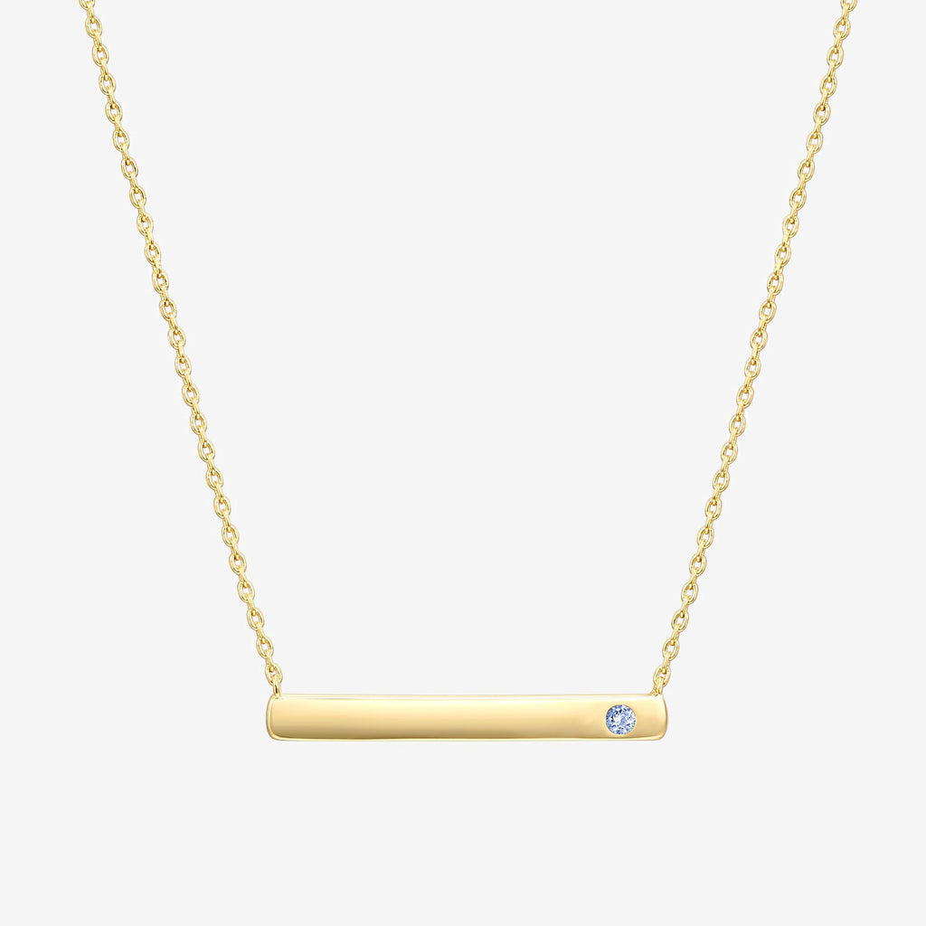 Horizontal Birthstone Bar Necklace December, Yellow Gold Necklace 