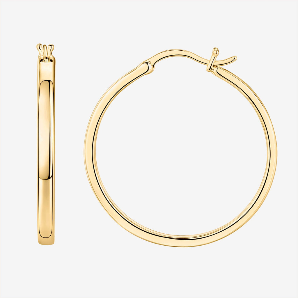 Vermeil Square Tube Hoops Yellow Gold, 30mm Earring 