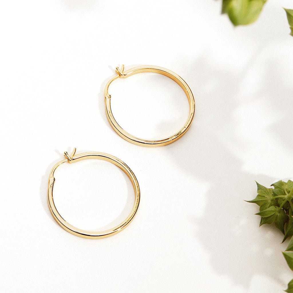 Vermeil Square Tube Hoops Yellow Gold, 30mm Earring 