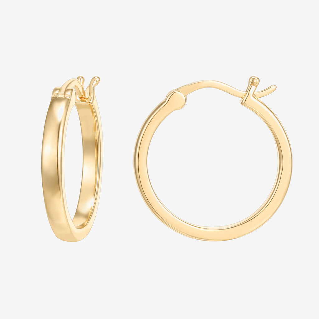 Square Tube Hoops 20mm, Yellow Gold Earring 
