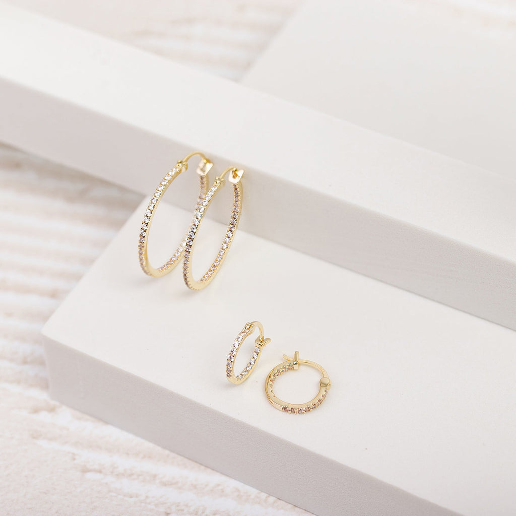 Slim 15mm Inside-Out Hoops Yellow Gold Earring 