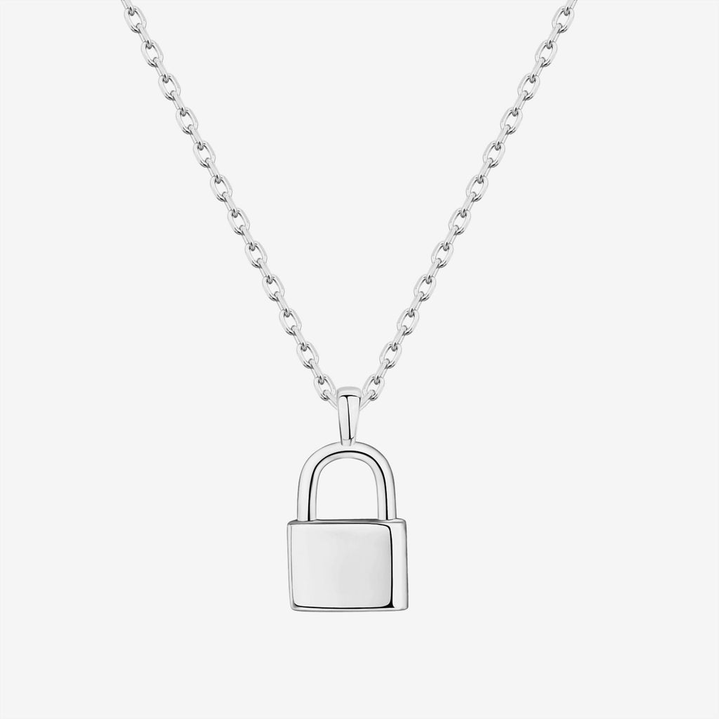Lock Pendant Necklace White Gold Necklace 