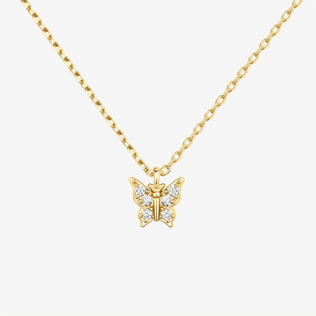 Butterfly Pendant Yellow Gold Necklace 