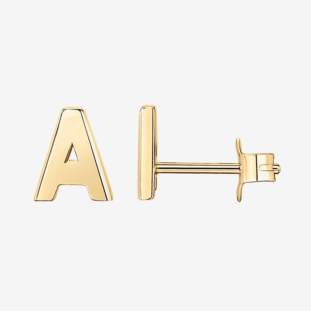 Initial Studs A, Yellow Gold Earring 