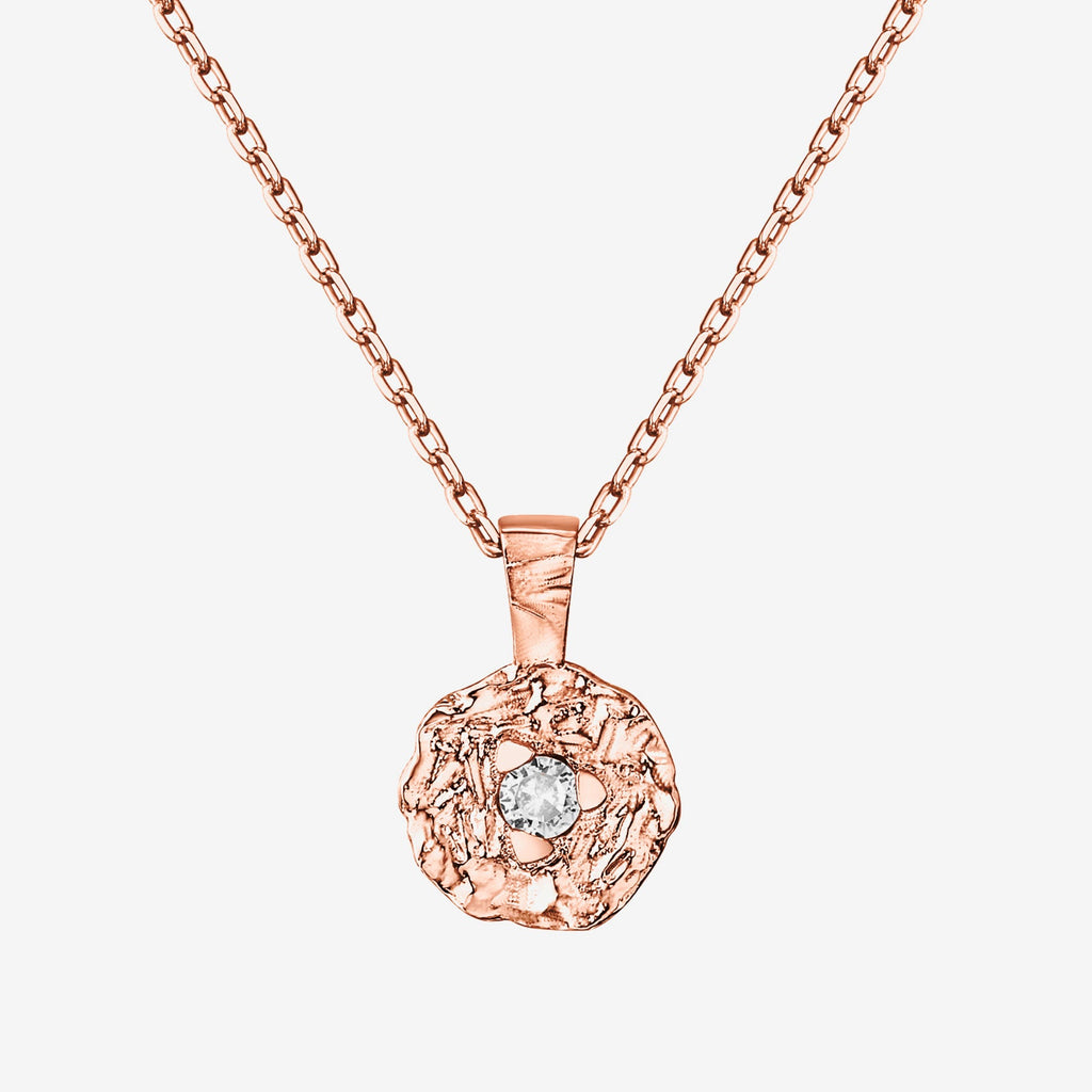 Hammered Coin Pendant Rose Gold Necklace 