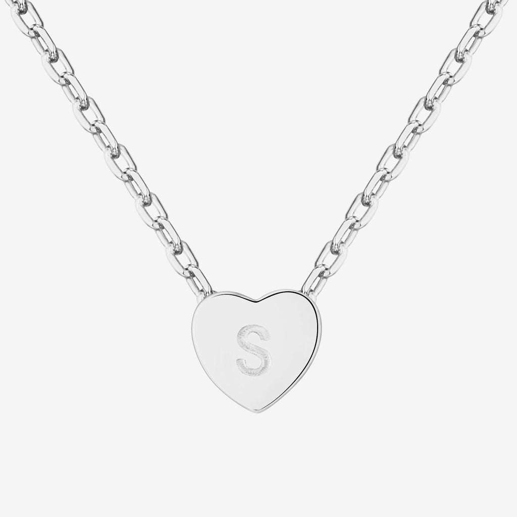 Dainty Heart Initial Necklace S, White Gold Necklace 