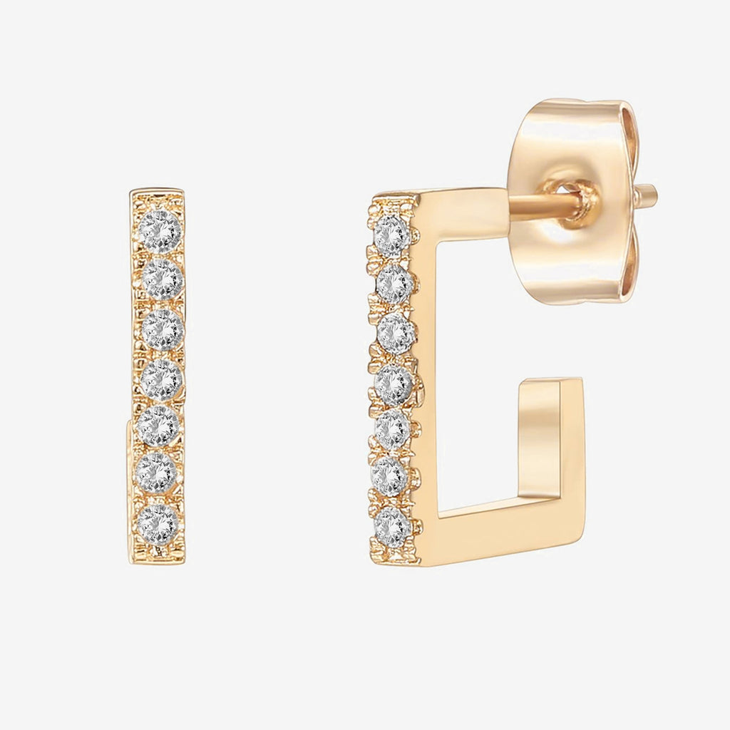 Square Huggie Yellow Gold Earring 