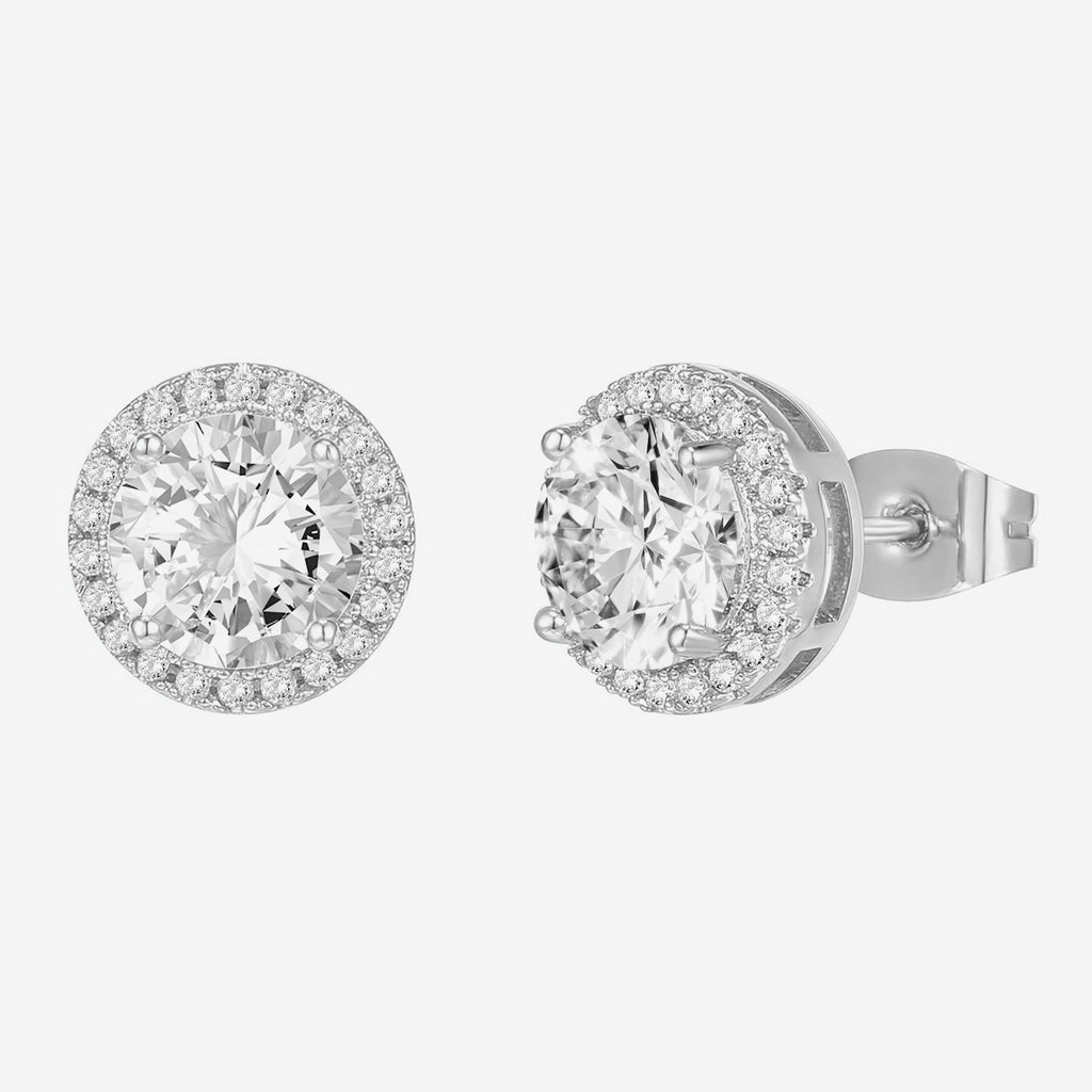 Large Halo Studs White Gold Earring 