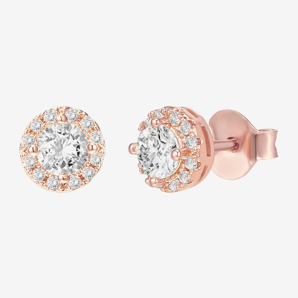 Small Halo Studs Rose Gold Earring 