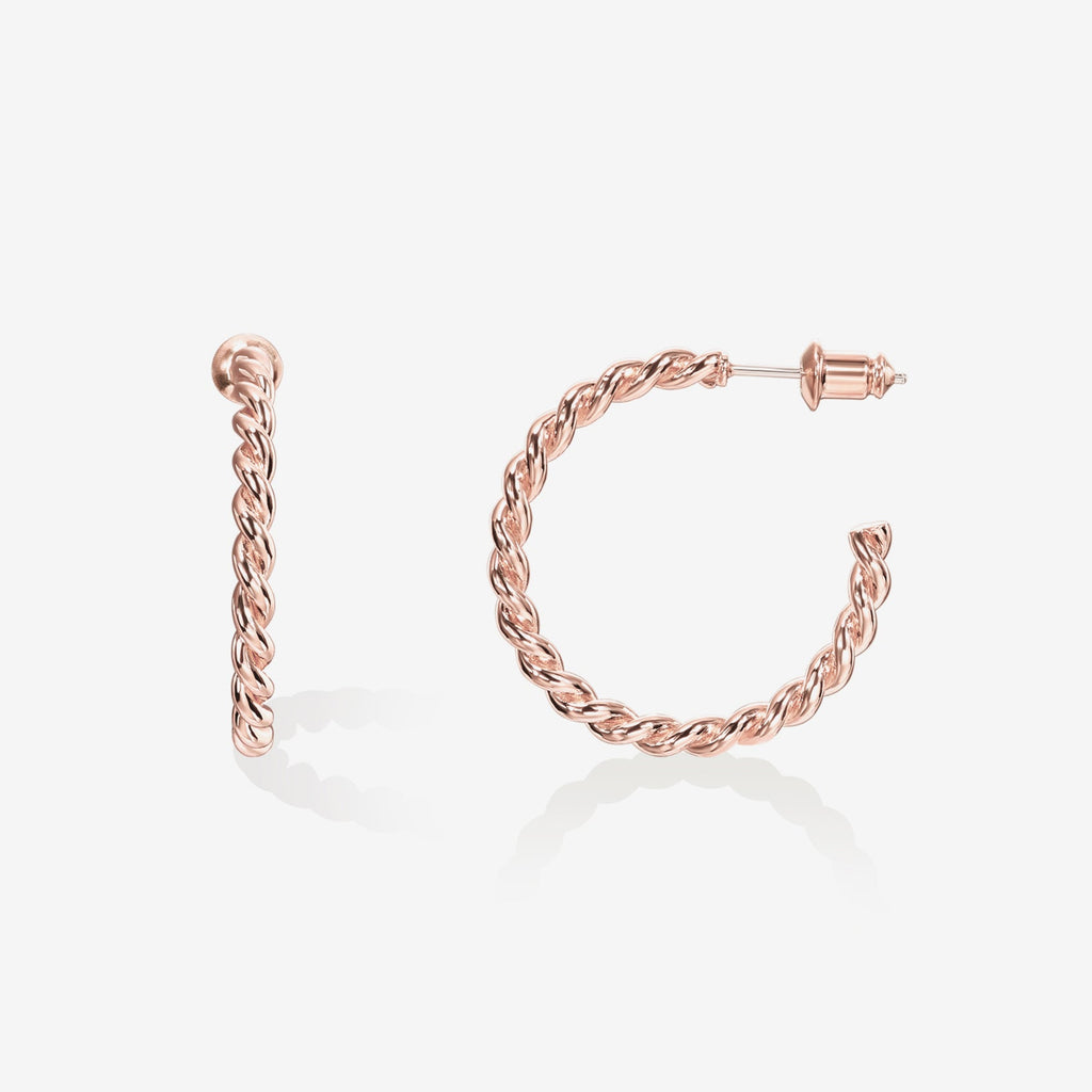 Thin Rope Hoops Rose Gold, 25mm Earring 
