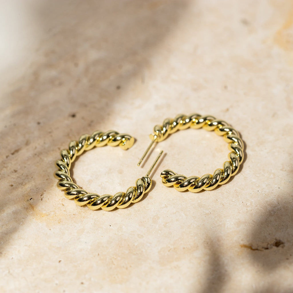 Rope Hoops Yellow Gold, 25mm Earring 