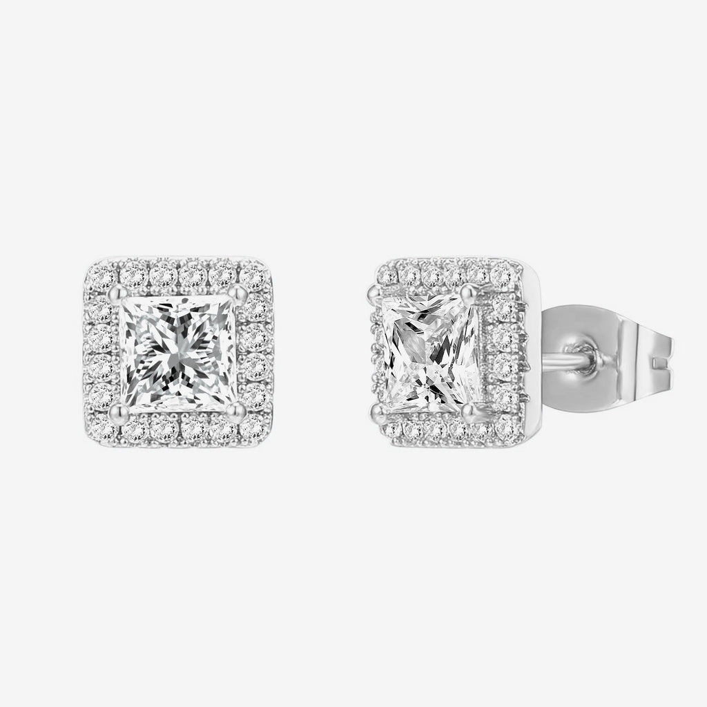 Princess Halo Studs White Gold Earring 