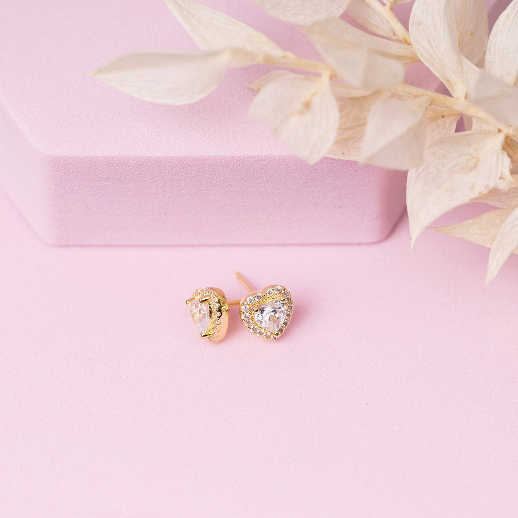 Heart Halo Studs Yellow Gold Earring 