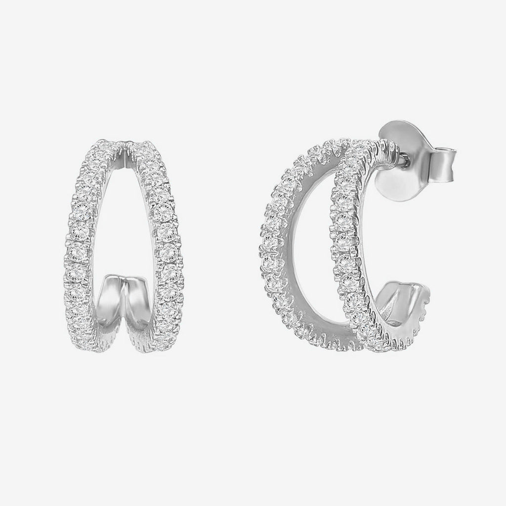 Double Trouble Hoops White Gold Earring 