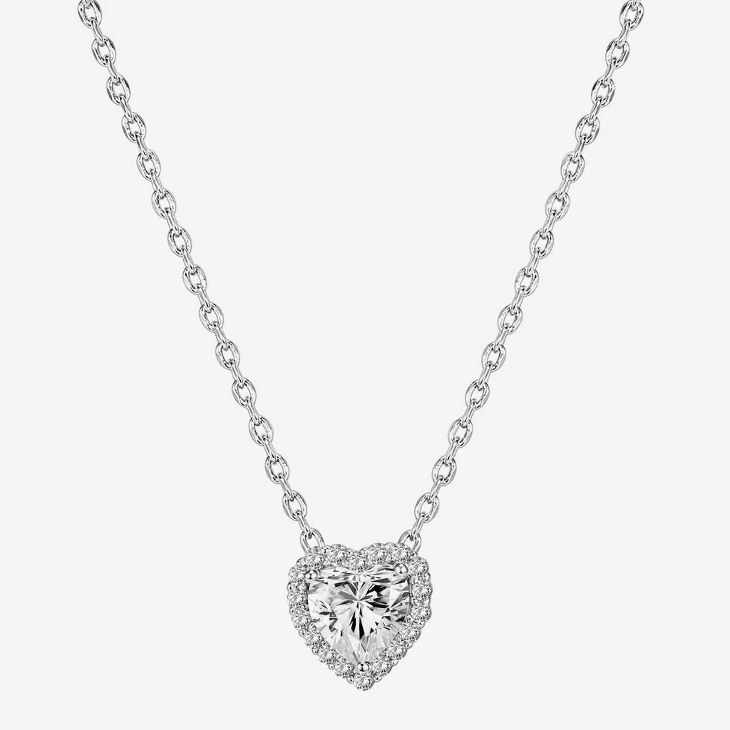 Heart Halo Necklace White Gold Necklace 