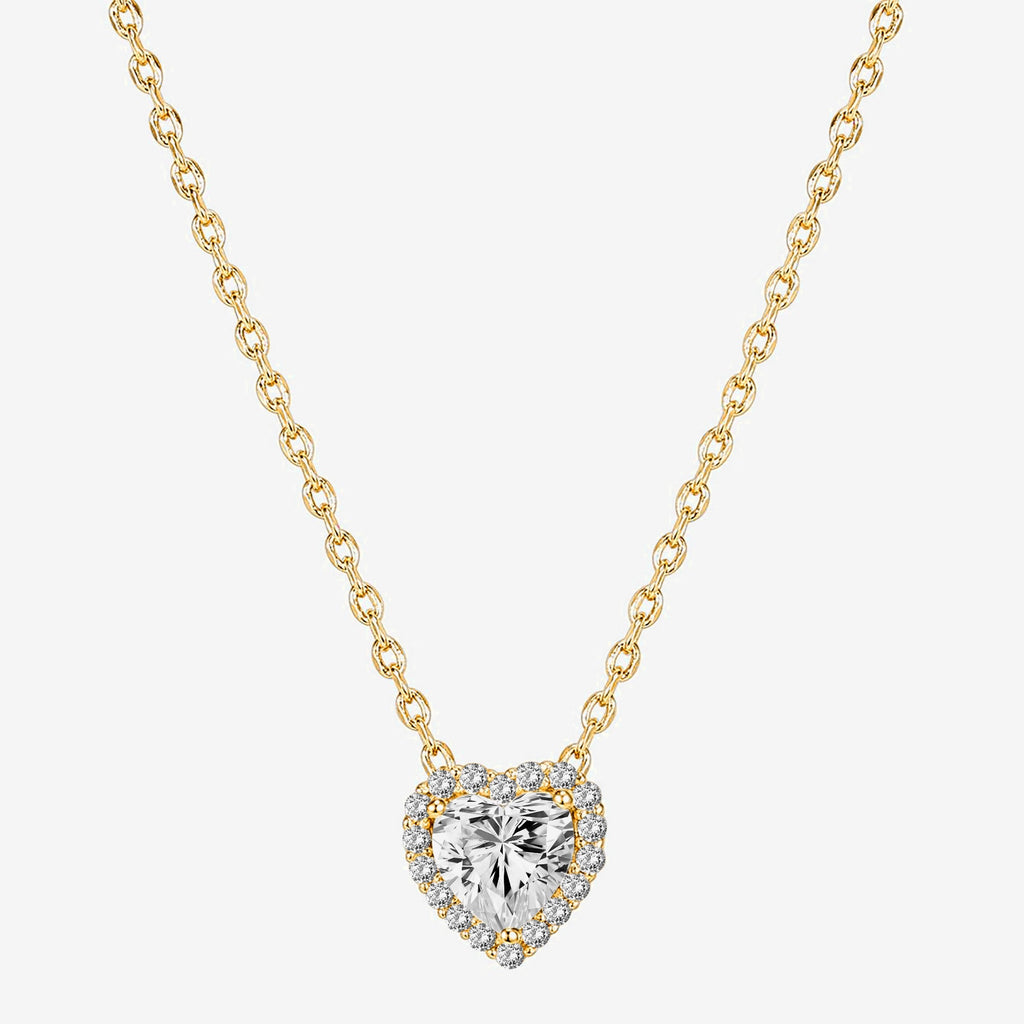 Heart Halo Necklace Yellow Gold Necklace 