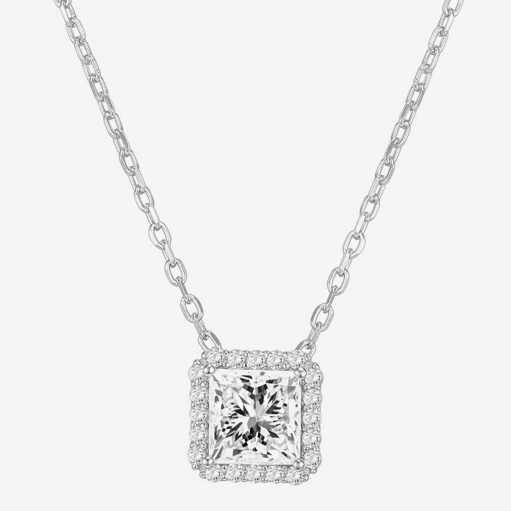Princess Cut Halo Necklace White Gold Necklace 