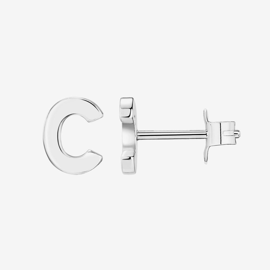 Initial Studs C, White Gold Earring 