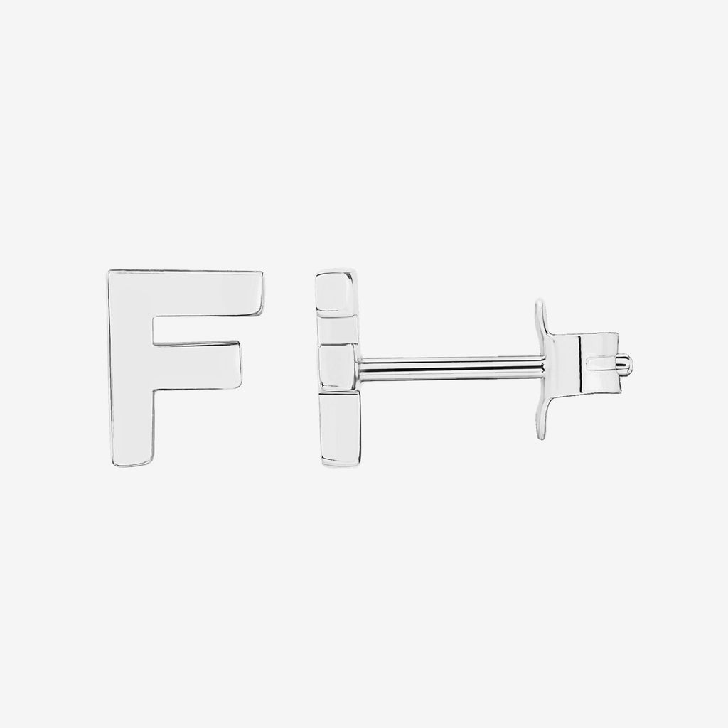 Initial Studs F, White Gold Earring 