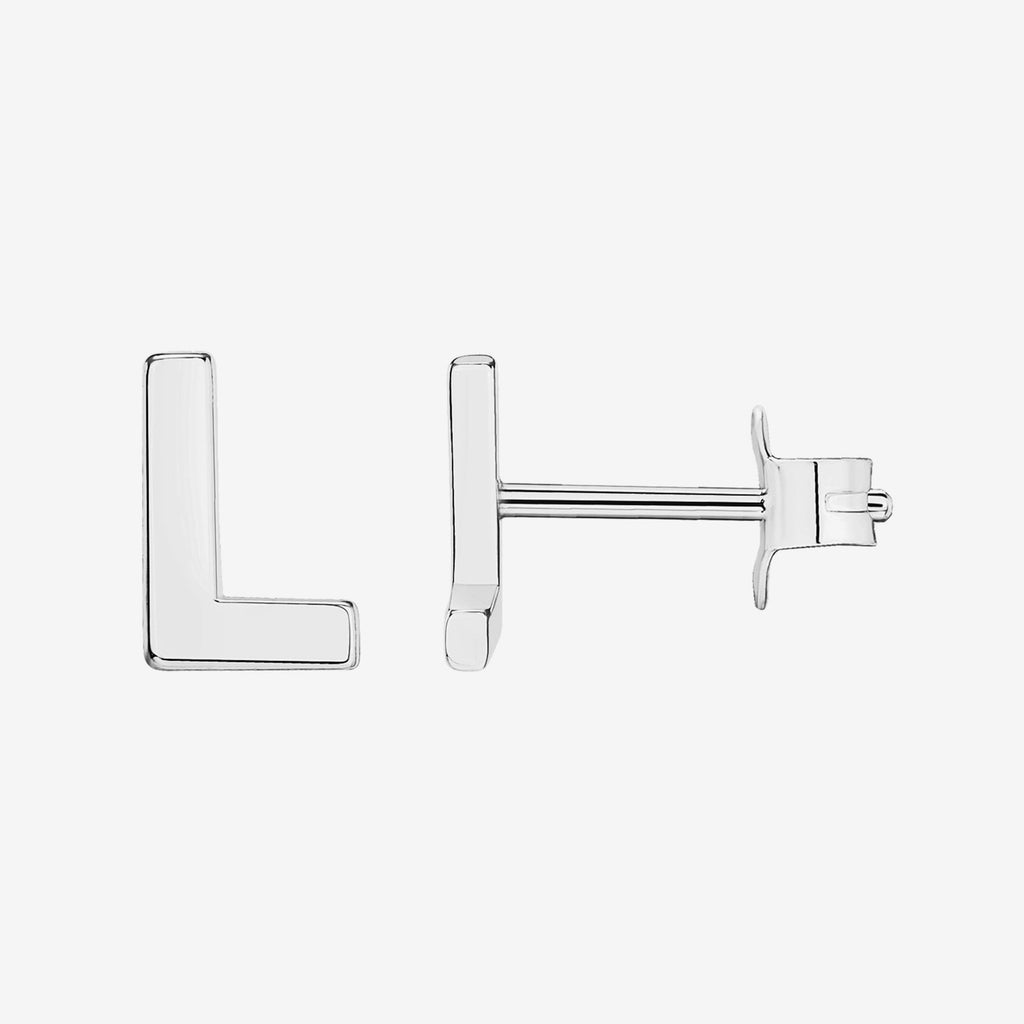 Initial Studs L, White Gold Earring 