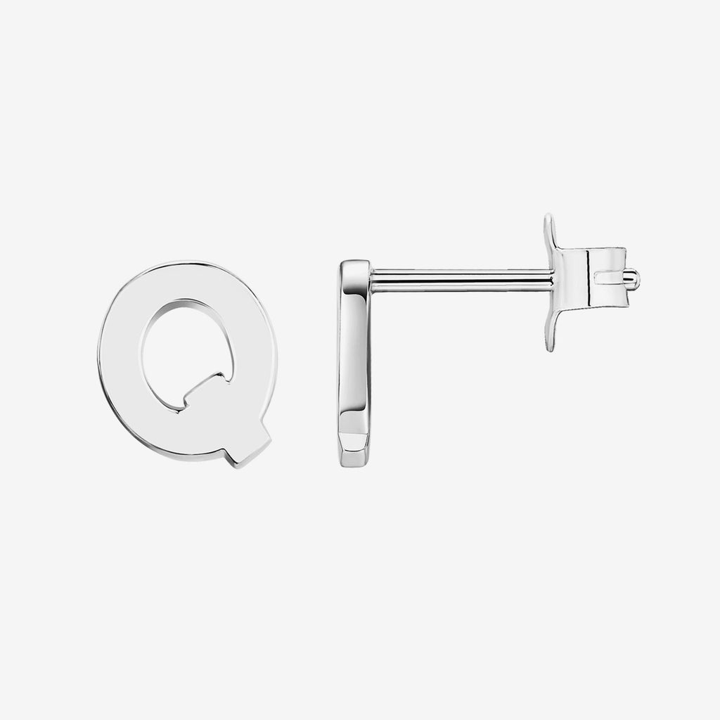 Initial Studs Q, White Gold Earring 