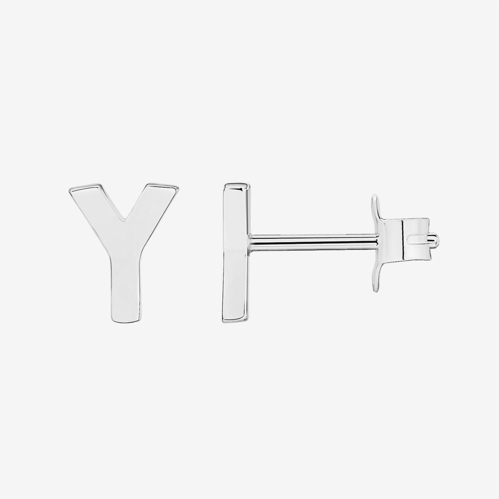 Initial Studs Y, White Gold Earring 