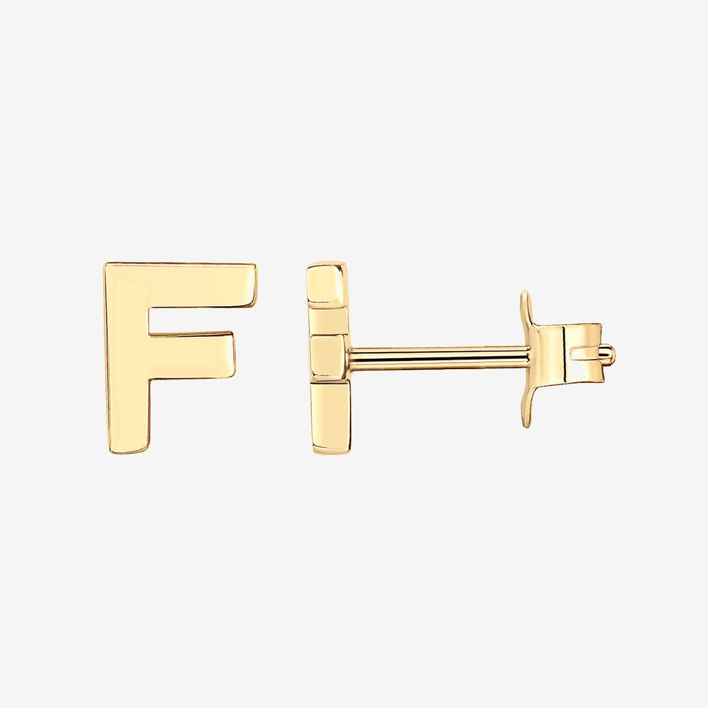 Initial Studs F, Yellow Gold Earring 