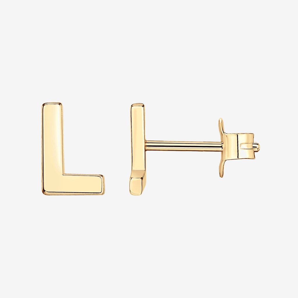 Initial Studs L, Yellow Gold Earring 