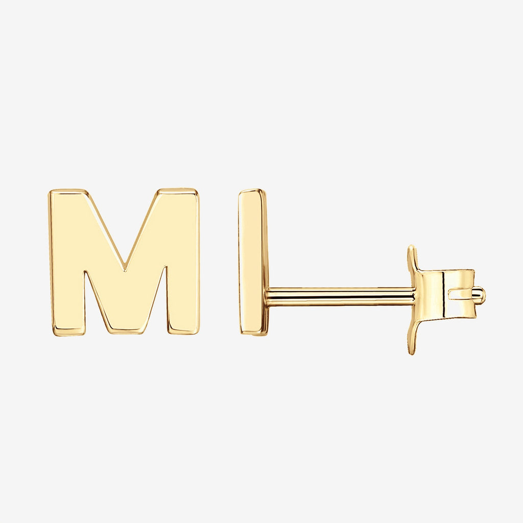 Initial Studs M, Yellow Gold Earring 
