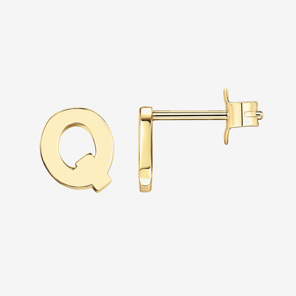 Initial Studs Q, Yellow Gold Earring 