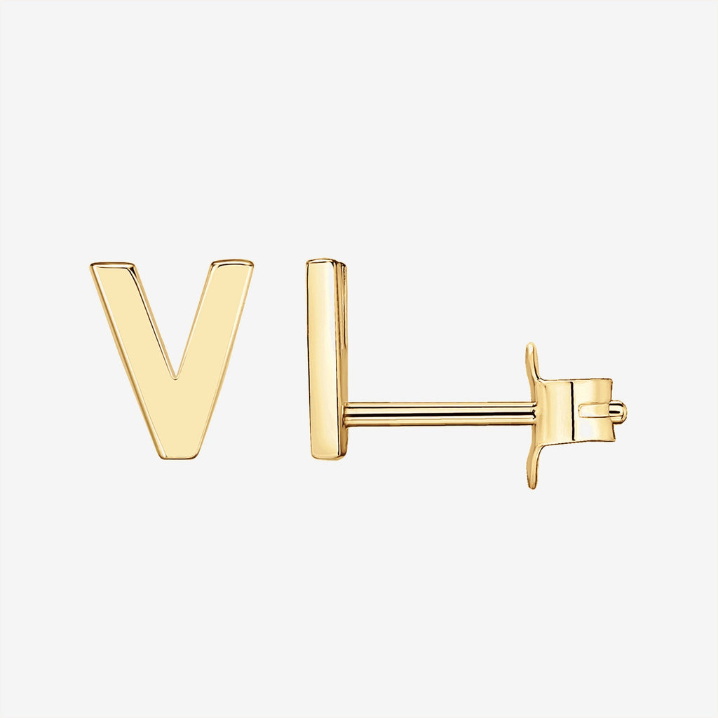 Initial Studs V, Yellow Gold Earring 
