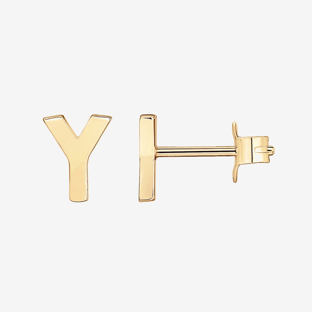 Initial Studs Y, Yellow Gold Earring 
