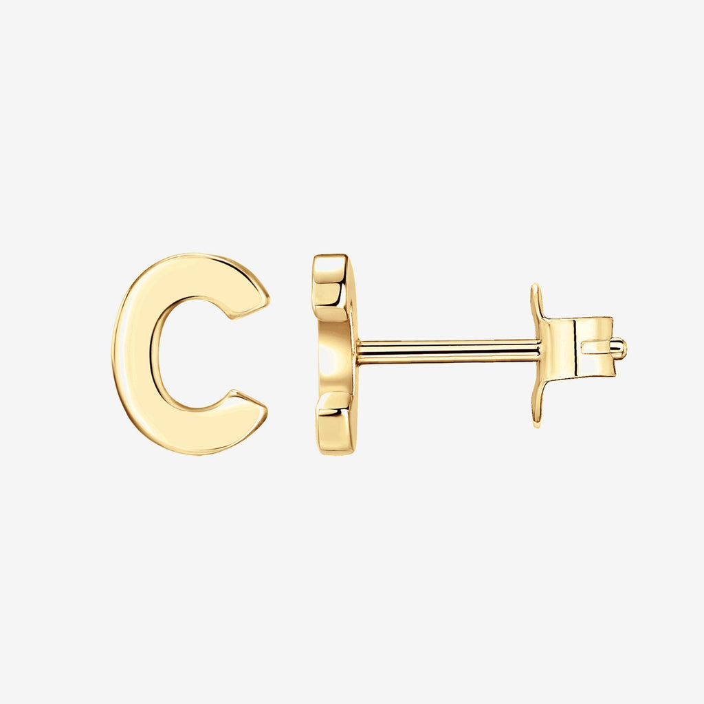 Initial Studs C, Yellow Gold Earring 