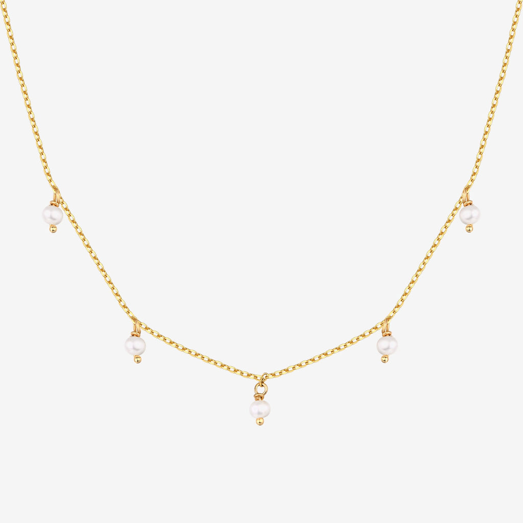 Shell Pearl Chain Necklace Yellow Gold Necklace 