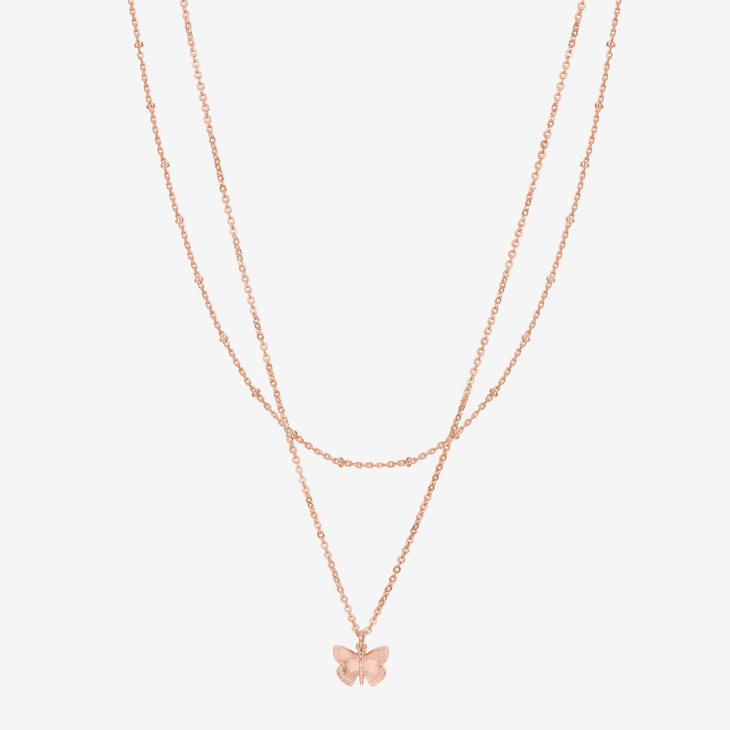 Butterfly Pendant Rose Gold Necklace 