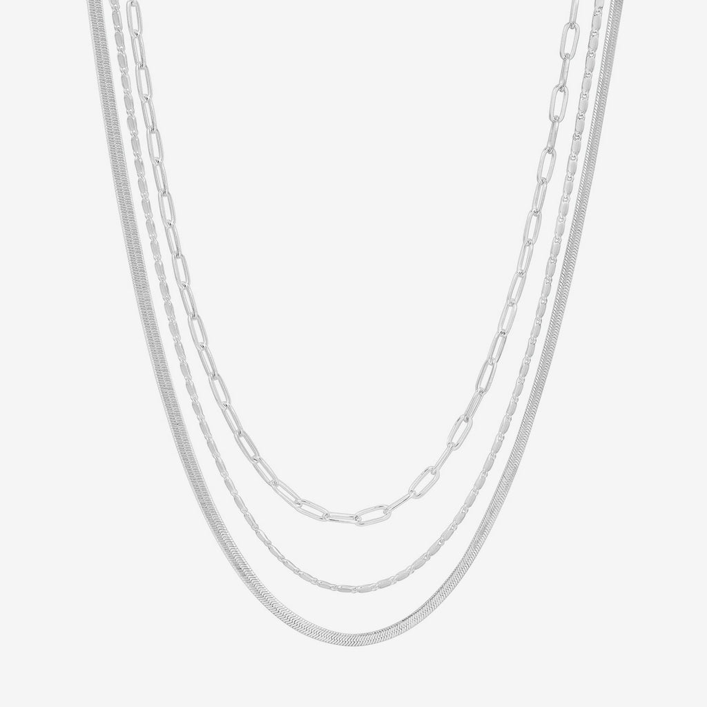 Layered Chain Necklace White Gold Necklace 