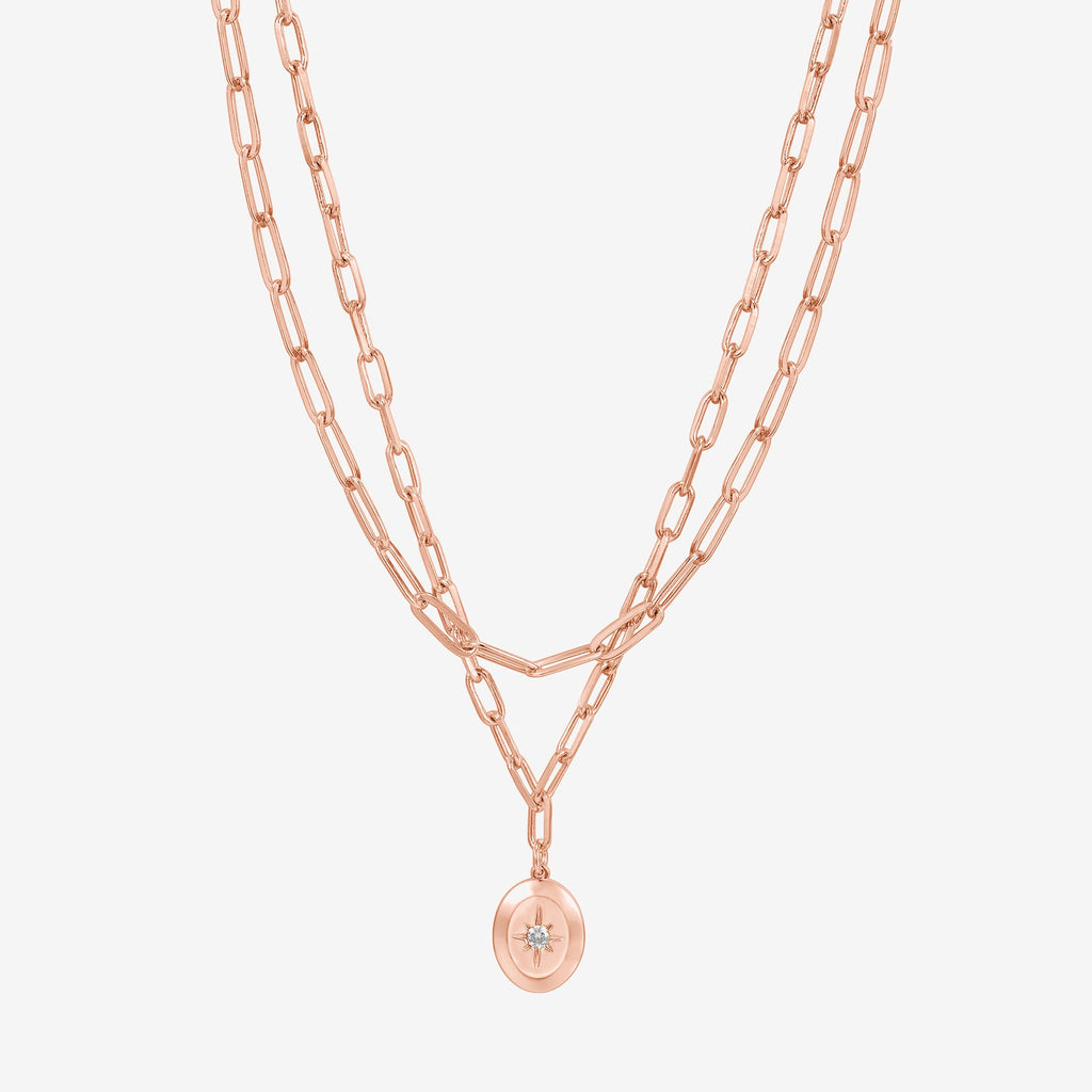 Double Star Pendant Rose Gold Necklace 