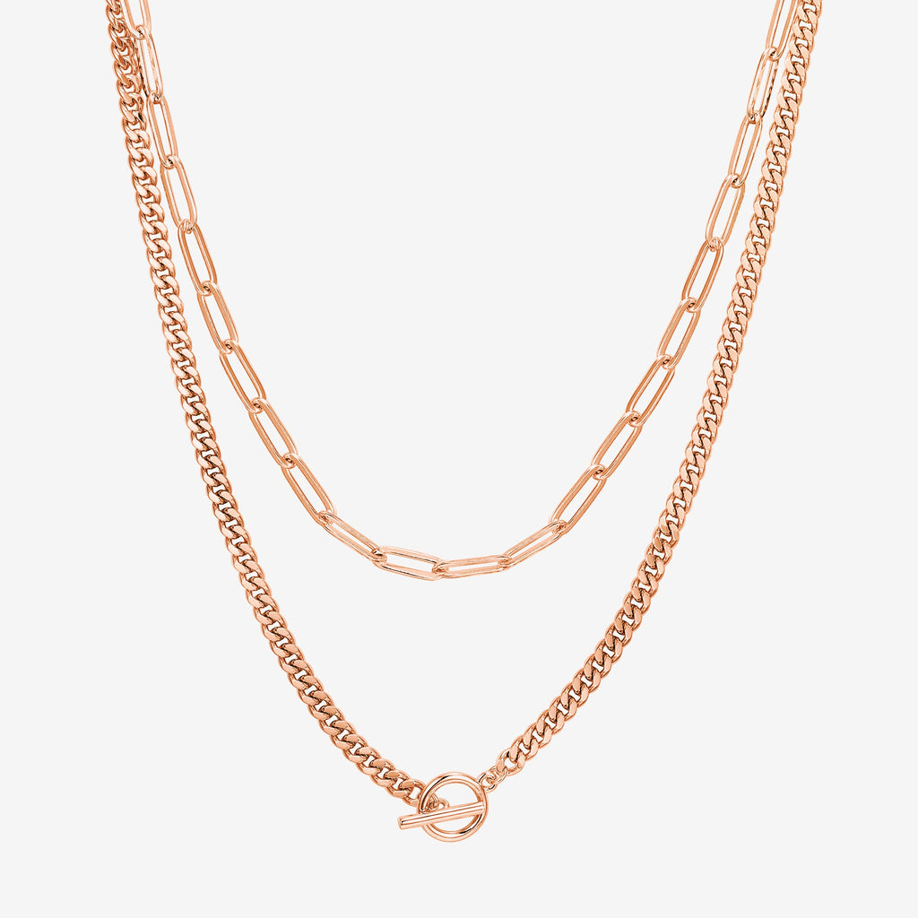 Layered Chain Circle Necklace Rose Gold Necklace 