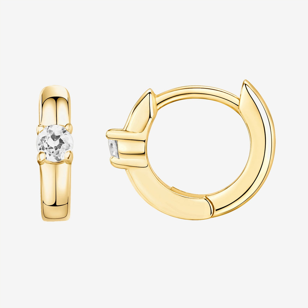Solitaire Huggies Yellow Gold Earring 