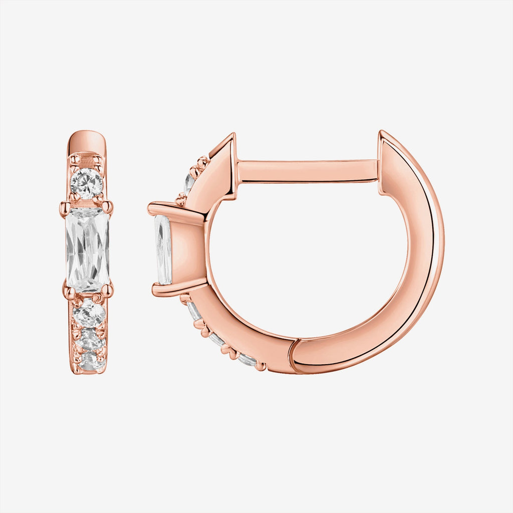 Baguette Huggie Rose Gold Earring 