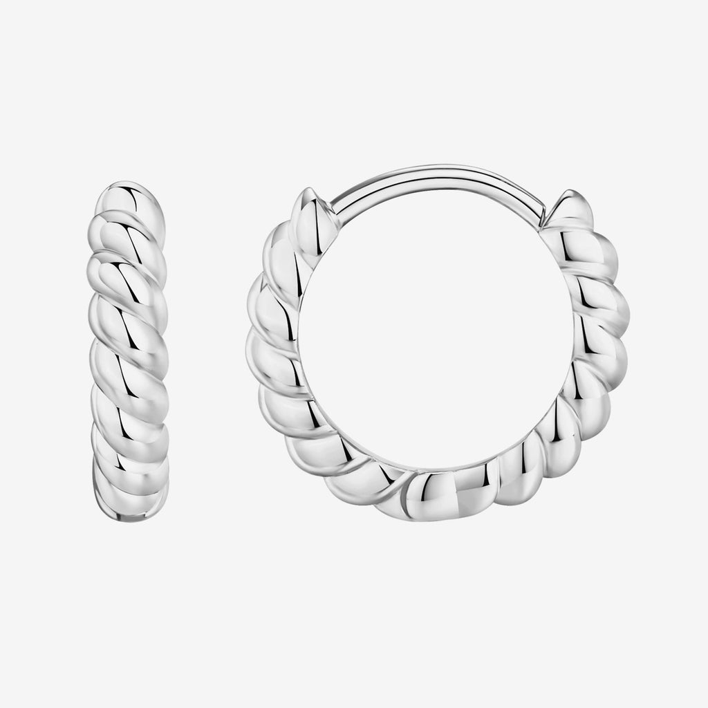 Twisted Baguette Huggies White Gold Earring 