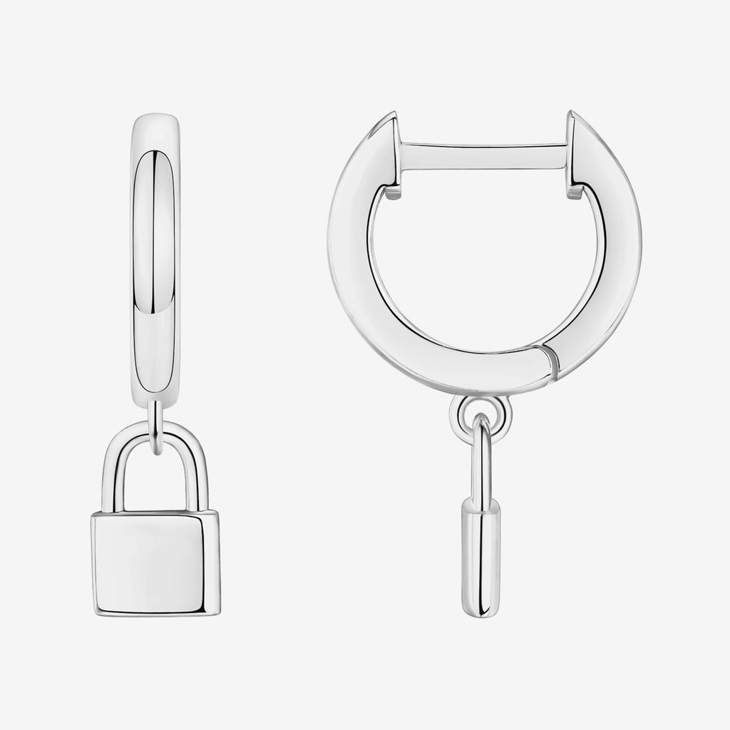 Lock Huggies White Gold Earring 