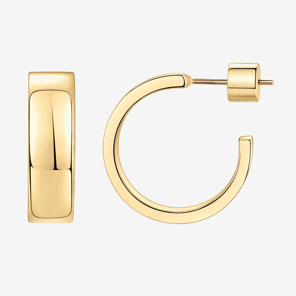 Squared Edge Hoops Yellow Gold Earring 
