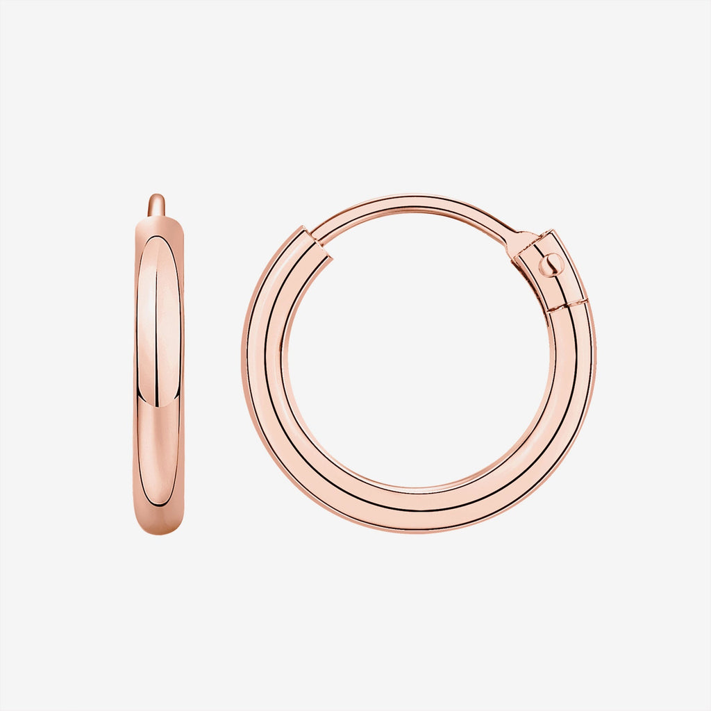 Classic Thin Hoop Sleepers 14mm, Rose Gold Earring 