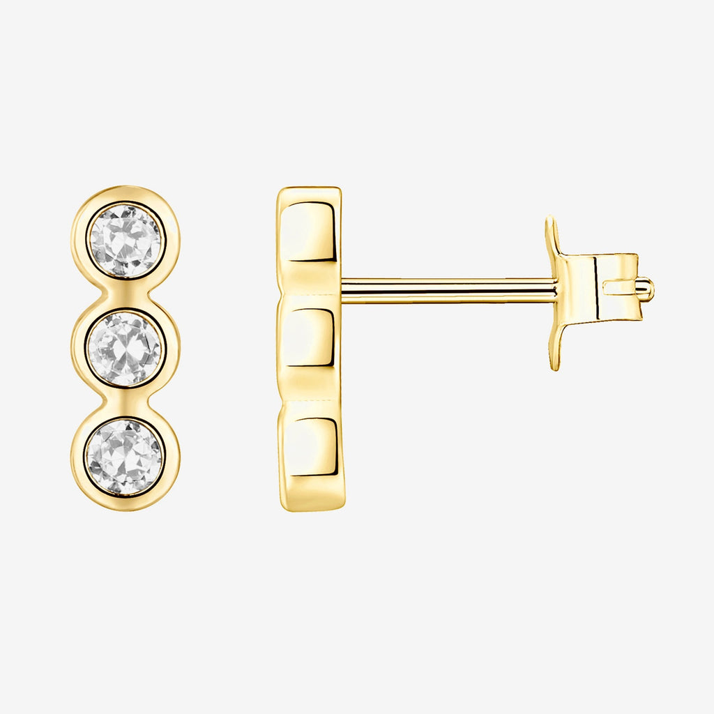 Bar Round Stud Yellow Gold Earring 