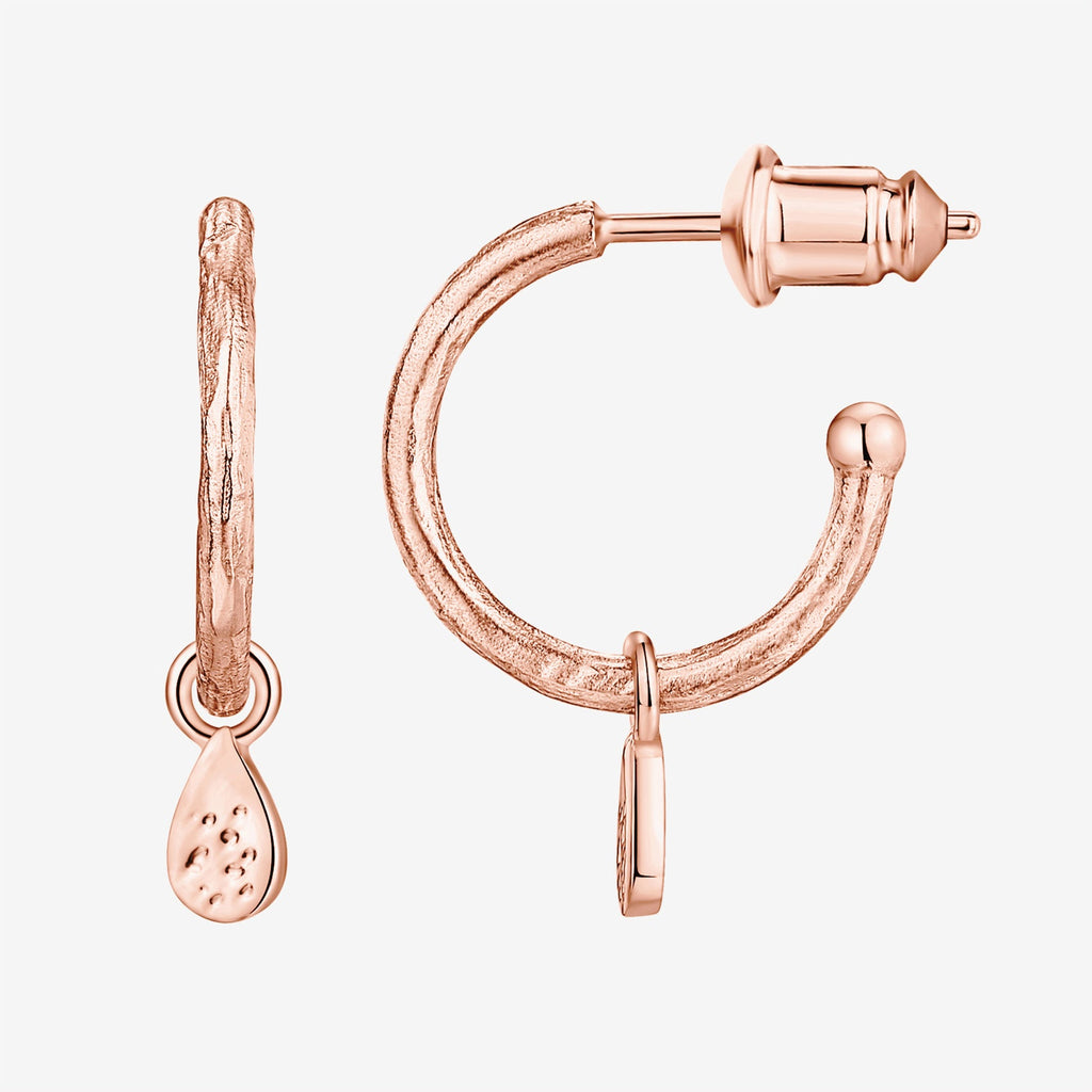 Drop Hammered Hoops Rose Gold Earring 