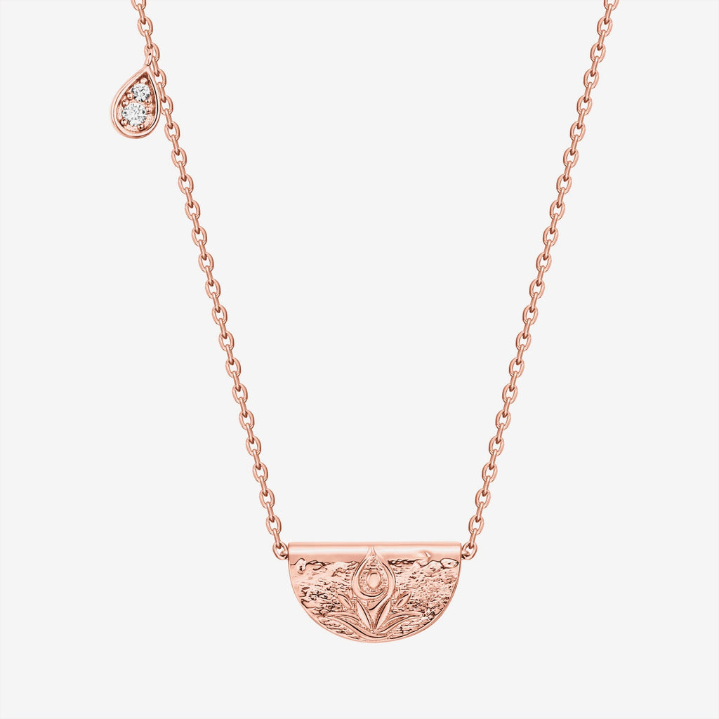 Lotus Engraved Pendant Necklace Rose Gold Necklace 