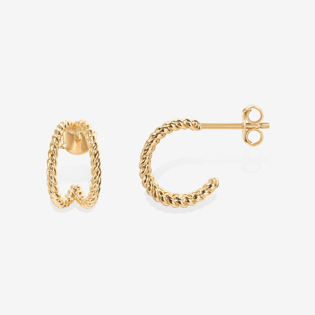 Double Twisted Rope Huggies Yellow Gold Earring 