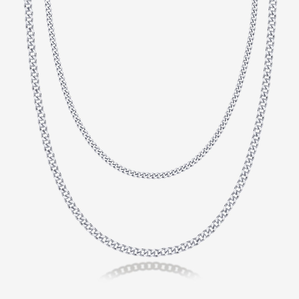 Layered Curb Link Chain Necklace White Gold Necklace 
