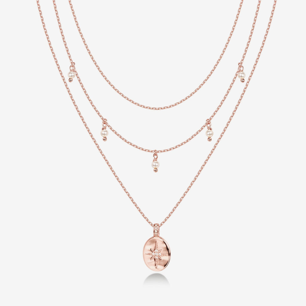 Layered North Star Pendant Necklace Rose Gold Necklace 